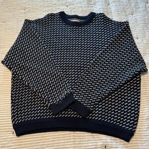 Vintage Men’s L.L. Bean Birdseye Fisherman Wool Crewneck Sweater Navy White XXL